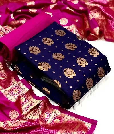 Gold Printed Banarasi Silk Dress Material
