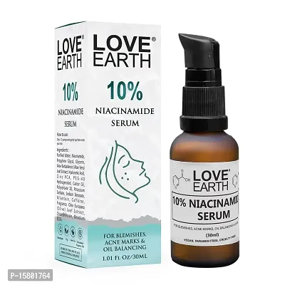 Love Earth 10% Niacinamide Serum With Aloe Vera And Olive Leaf Extract For Blemishes, Inflammation  Acne Prone Skin 30 ML