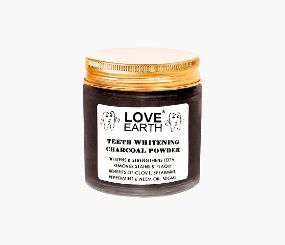 Love Earth Charcoal Teeth Whitening Powder For Teeth Whitening, Removes Plaque And Freshens Breath With Peppermint  Neem Oil 50gm