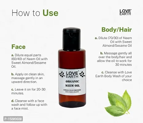 Love Earth Organic Neem Oil With Natural Virgin Cold Pressed Neem For Reduces Acne Prevention  Pigmentation, Prevents Skin Inflammation, Reduces Dandruff  Controls Flaky Scalp-thumb4