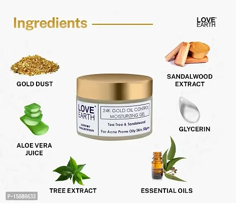 Love Earth 24K Gold Oil Control Moisturizing Gel With Aloe Vera  Sandalwood Extract For Sensitive  Acne-Prone Skin Suitable For All Skin Types 50gm-thumb3