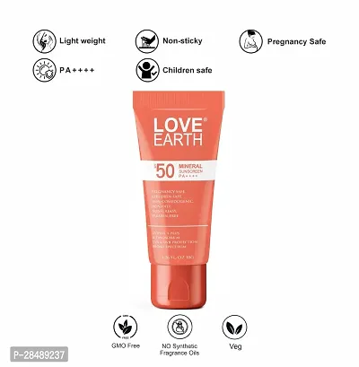 Love Earth Mineral Sunscreen SPF 50 PA++++|No White Cast | UV Protection| Non-Oily| Non-Greasy| Paraben-Free| All Skin Types | For Women  Men | 50G-thumb2