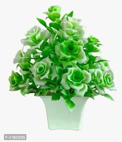 Artificial Bonsai Mini Decorative, Home, Office Or Home Artificial Plant With Pot White Green Rose-thumb0