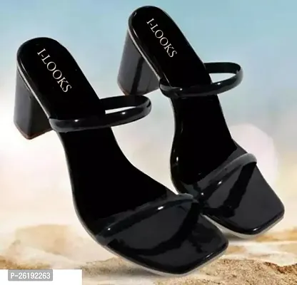 Stylish Black PU Solid Heels For Women-thumb0