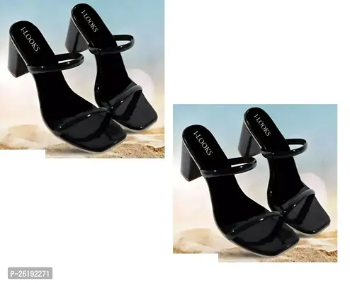Stylish Black PU Solid Heels For Women Pack Of 2