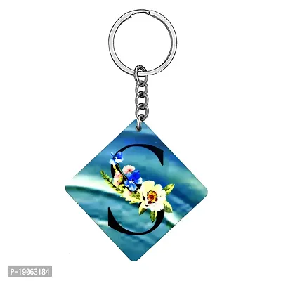 Alphabet S Flower Intial New Generation Love Charm Gift Blue Keychain for Men and Women