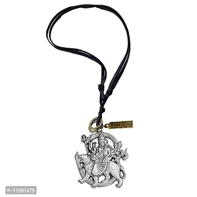 AFH Maa Durga Sherawali Mata Silver Locket with Leather Cord Chain Pendant for Men and Women-thumb0