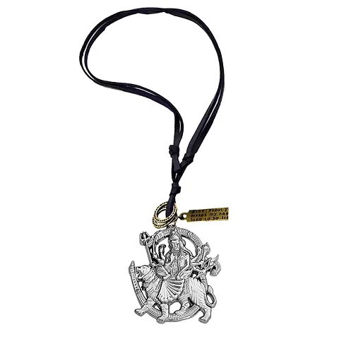 AFH Maa Durga Sherawali Mata Locket with Leather Cord Chain Pendant for Men and Women
