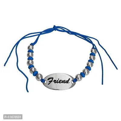 AFH Engraved friend Decorative Beads Silver Blue with Cord Chain Adjustable Frendship band Bracelet For Boys And Girls