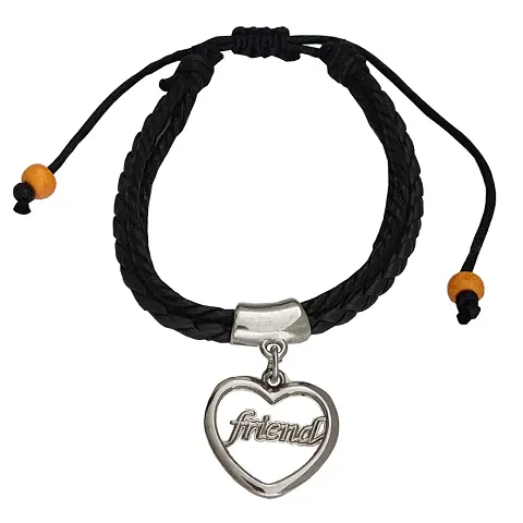 AFH Couple Massive Love Frendship Gift Stainless Friend Heart Charm with Leather Garnishing Love Bracelets For Boys And Girls