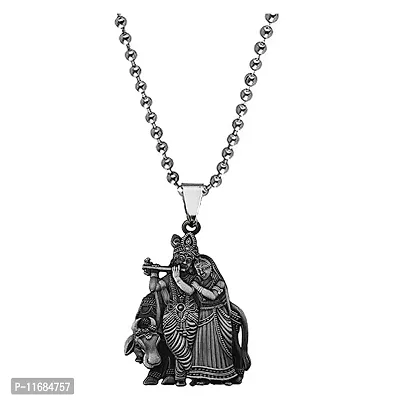 AFH Shri Radha Krishna Cow Grey Idol Religious Chain Pendant For Men,Women-thumb0