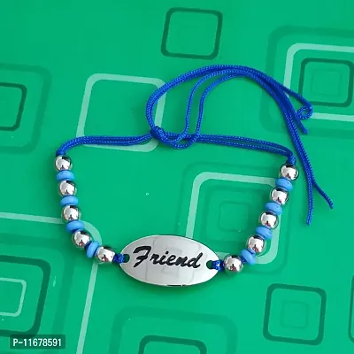 AFH Engraved friend Decorative Beads Silver Blue with Cord Chain Adjustable Frendship band Bracelet For Boys And Girls-thumb3