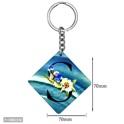 Alphabet S Flower Intial New Generation Love Charm Gift Blue Keychain for Men and Women-thumb2