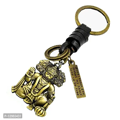 Lord Panchamukhi Hanuman Leather Bronze Locket Keychain for Men and Women-thumb2