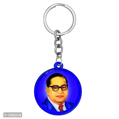 Babasaheb Ambedkar with Meditating Lord Buddha Round Shape Blue Keychain for Men and Women