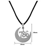 AFH Islamic Lucky Number 786 with Crescent Moon Cord Chain Silver Stainless Steel Pendant for Men and Women-thumb1