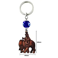 Lord Krishna with Cow Idol Evil Eye Religious Copper Keychain for Men and Women-thumb1