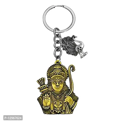 Lord Dhanurdhari Ram Lucky Peacock Charm Religious Bronze Keychain for Men and Women