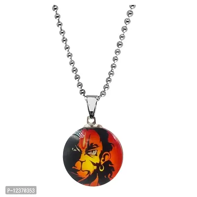 Lord Angry Hanuman Orange Om Shiva Locket Stainless Steel Chain Pendant for Men and Women
