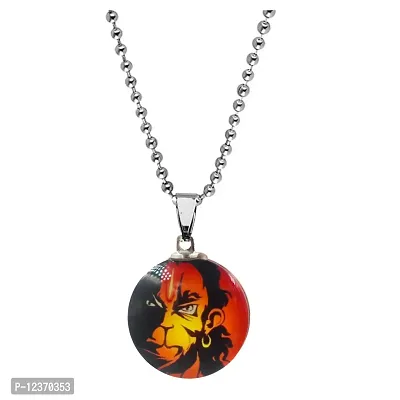 Lord Angry Hanuman Orange Om Shiva Locket Stainless Steel Chain Pendant for Men and Women-thumb0