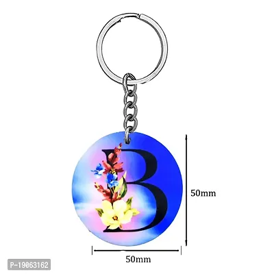 Alphabet B Flower Intial New Generation Love Charm Gift Blue Keychain for Men and Women-thumb2