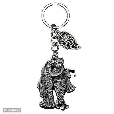 Radha Krisna Love Theme Grey Lucky Leaf Charm Key Chain for Men and Women