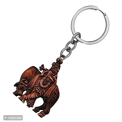 Lord Krishna with Cow Idol Copper Religious Keychain for Men and Women-thumb3