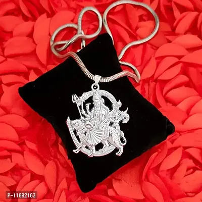 AFH Maa Durga Sherawali Mata Silver Locket with Snake Chain Pendant for Men and Women-thumb3