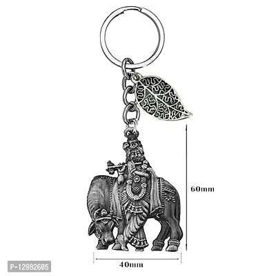 Lord Krishna with Cow Grey Lucky Leaf Charm Key Chain for Men and Women-thumb2