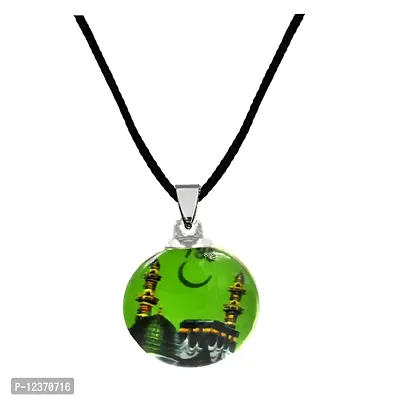 Makka Madina 786 Green Yellow Cord Chain Glass Pendant For Men And Women