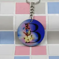 Alphabet B Flower Intial New Generation Love Charm Gift Blue Keychain for Men and Women-thumb2