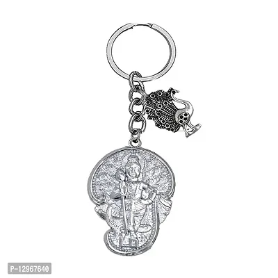 Lord Subramanya Swamy Peacock Charm Religious Silver Keychain for Men and Women