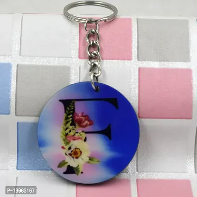 Alphabet F Flower Intial New Generation Love Charm Gift Blue Keychain for Men and Women-thumb3