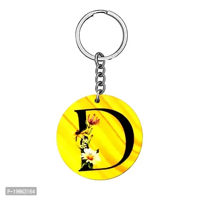 Alphabet D Flower Intial New Generation Love Charm Gift Yellow Keychain for Men and Women