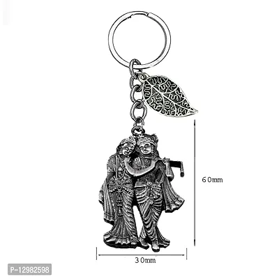 Radha Krisna Love Theme Grey Lucky Leaf Charm Key Chain for Men and Women-thumb2