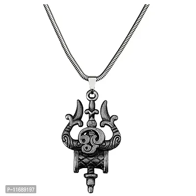 AFH Trishul Damaru Tamil Om Grey Locket with Snake Chain Pendant for Men and Women-thumb0