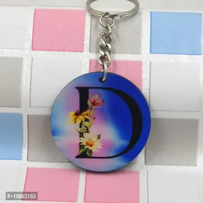 Alphabet D Flower Intial New Generation Love Charm Gift Blue Keychain for Men and Women-thumb3