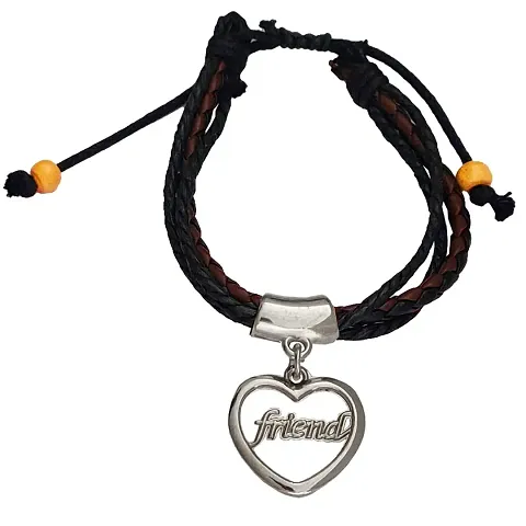 AFH Couple Massive Love Frendship Gift Stainless Friend Heart Charm with Leather Garnishing Love Bracelets For Boys And Girls