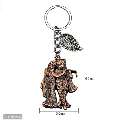 Radha Krisna Love Theme Copper Lucky Leaf Charm Key Chain for Men and Women-thumb2