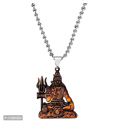 AFH Lord Shiv Mahadev Bholenath Copper Locket With Stainless Steel Chain Pendant for Men and Women