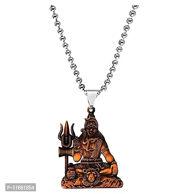 AFH Lord Shiv Mahadev Bholenath Copper Locket With Stainless Steel Chain Pendant for Men and Women-thumb0