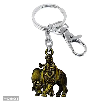 Lord Krishna with Cow Idol Bronze Labster Charm Keychain for Men and Women