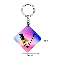 Alphabet V Flower Intial New Generation Love Charm Gift Pink Keychain for Men and Women-thumb1