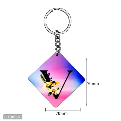 Alphabet V Flower Intial New Generation Love Charm Gift Pink Keychain for Men and Women-thumb2