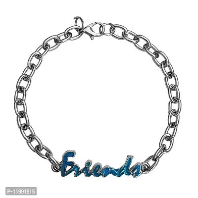 AFH Friends Forever Gifiting Decorative stainless steel link chained Blue Friend Charm Bracelet For Boys And Girls