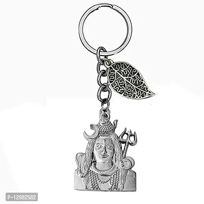 Lord Shiva Bolebaba Mahadev Silver Lucky Leaf Charm Key Chain for Men and Women