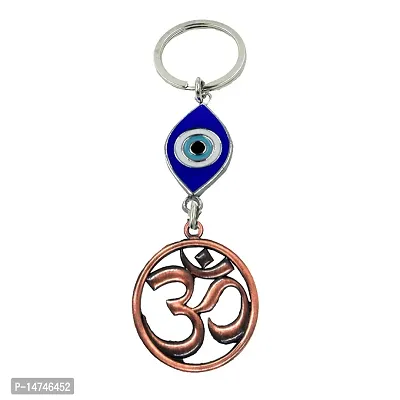 Religious Symbol Om Evil Eye Copper Keychain for Men and Women