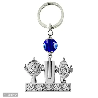 Lord Tirupati Balaji Shanku Chakra Namam Evil Eye Silver Gifting Keychain for Men and Women-thumb0