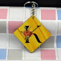 Alphabet K Flower Intial New Generation Love Charm Gift Yellow Keychain for Men and Women-thumb2