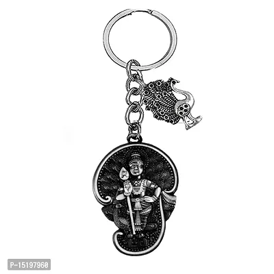 Murugan Kartikeya Shiv Kumar Peacock Nazar Charm Grey Keychain for Men and Women-thumb0